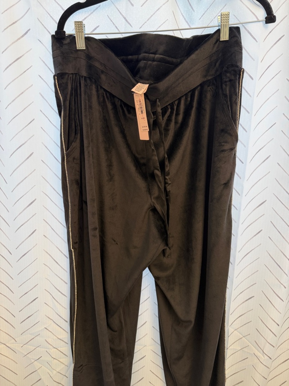 Victoria’s Secret Black Velour Drawstring Joggers with rhinestone detail on leg
